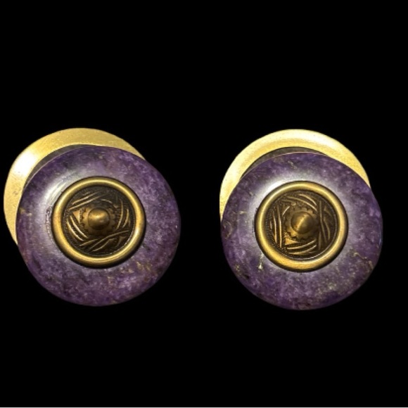 Vintage Purple and Gold Clip-On Earrings - Picture 3 of 8